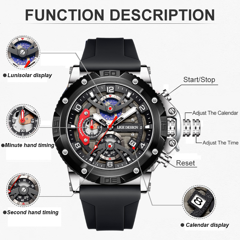 LIGE 최고급 브랜드 남성용 시계 캐주얼 스포츠 실리 - Smartwatch Branded Watches For Men 리뷰 및 가격