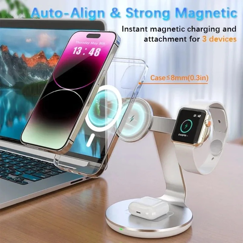 3 in 1 무선 충전 스탠드 360도 회전 3개 충전 - Smartwatch Watches For Iphone 리뷰 및 가격