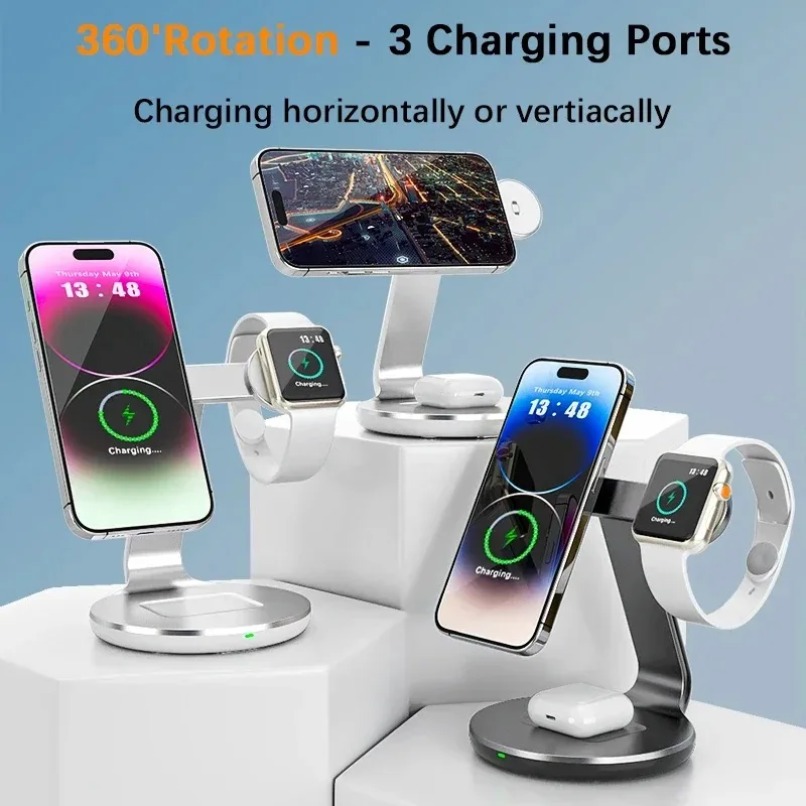 3 in 1 무선 충전 스탠드 360도 회전 3개 충전 - Smartwatch Watches For Iphone 리뷰 및 가격