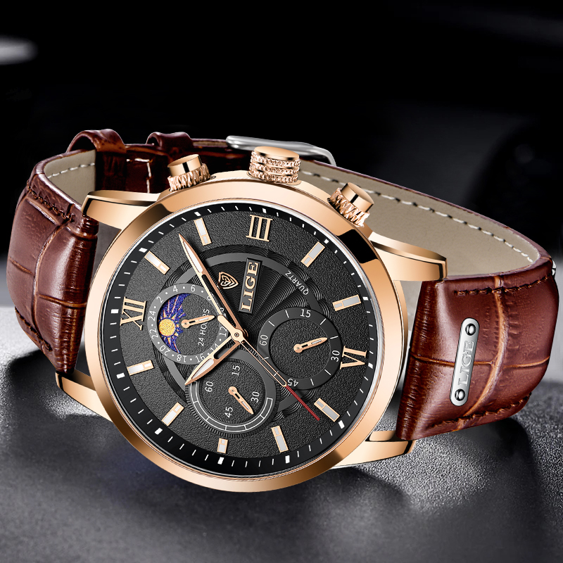 LIGE 패션 남성 시계 캐주얼 비즈니스 가죽 시계 남 - Smartwatch Branded Watches For Men 리뷰 및 가격
