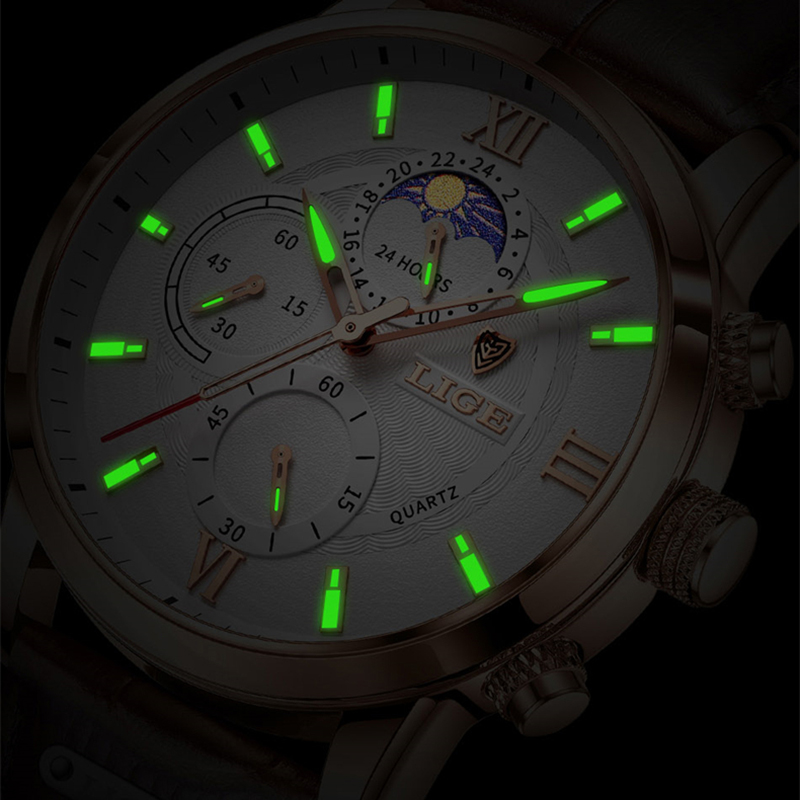 LIGE 패션 남성 시계 캐주얼 비즈니스 가죽 시계 남 - Smartwatch Branded Watches For Men 리뷰 및 가격