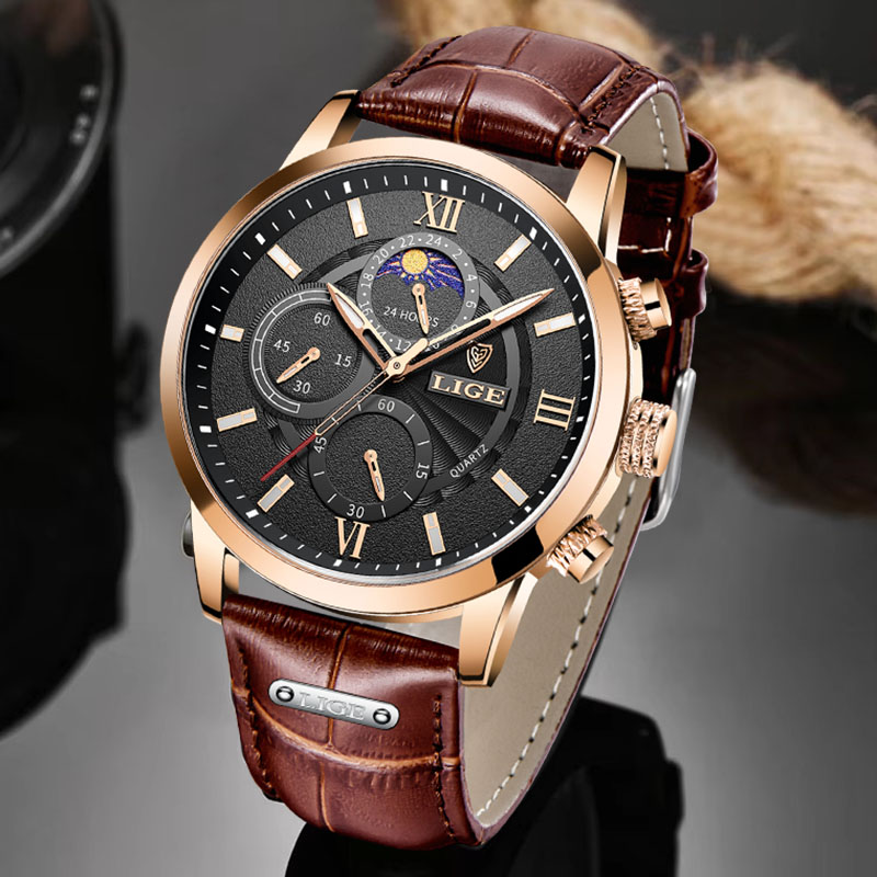 LIGE 패션 남성 시계 캐주얼 비즈니스 가죽 시계 남 - Smartwatch Branded Watches For Men 리뷰 및 가격