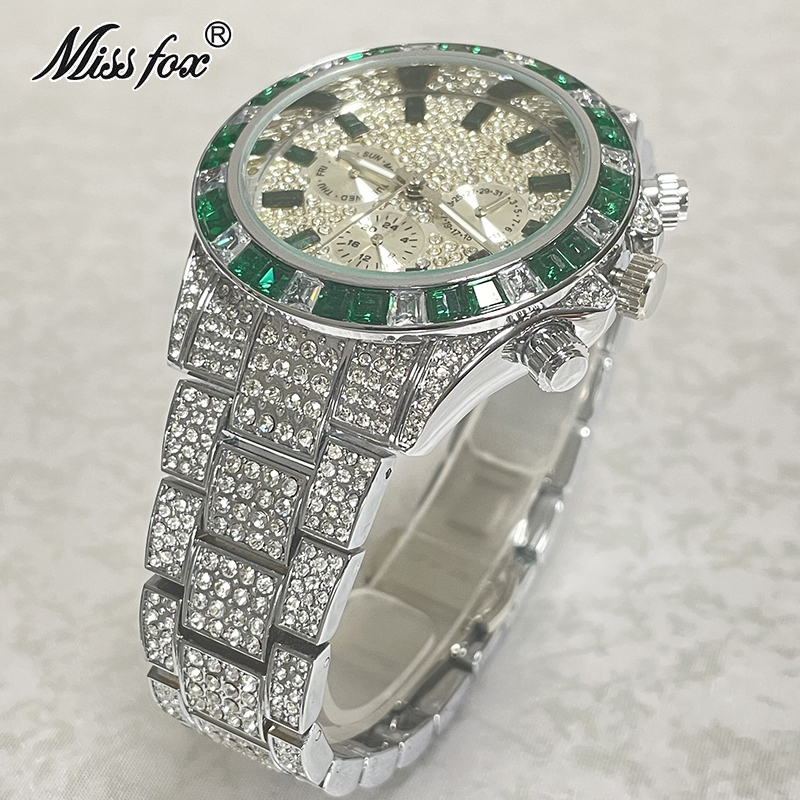 MISSFOX 남성용 실버 그린 패션 시계, 레인보우  - Smartwatch Branded Watches For Men 리뷰 및 가격