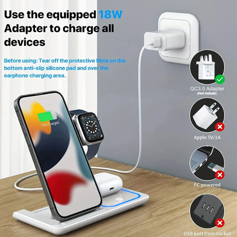 15W 3 in 1 무선 충전기 스탠드 패드 접이식 고 - Smartwatch Apple Watch 리뷰 및 가격
