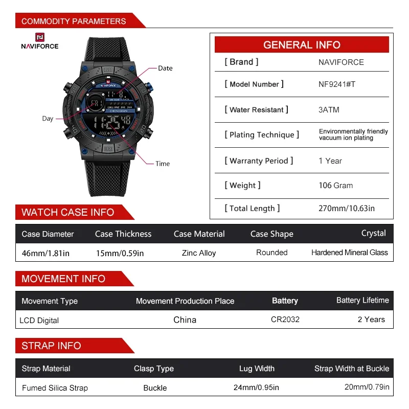 NAVIFORCE 남성용 새로운 LCD 디지털 스포츠  - Watch Display Pillow 리뷰 및 가격