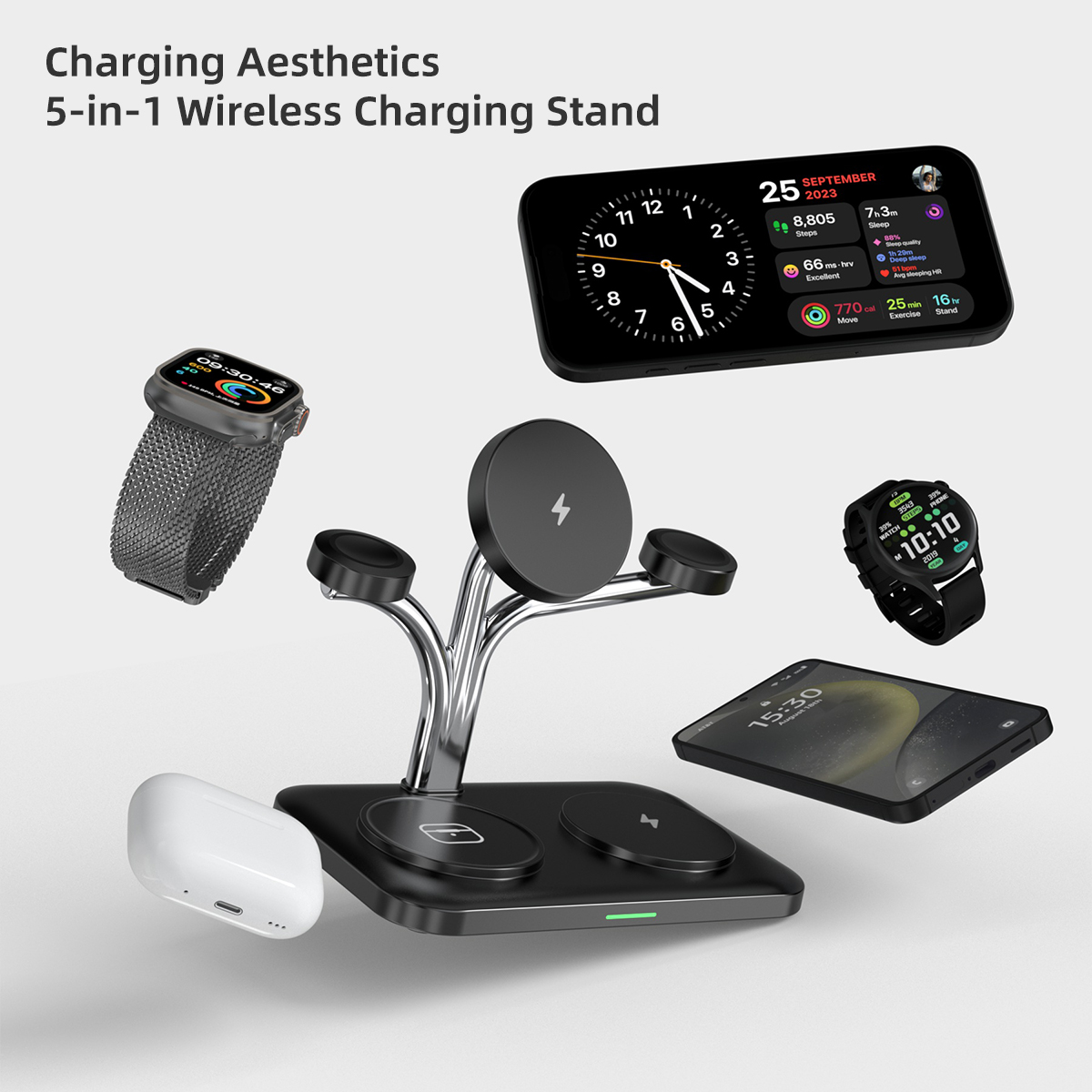 5 IN 1 마그네틱 무선 충전기 듀얼 폰 및 시계 고 - Smartwatch Watches For Iphone 리뷰 및 가격