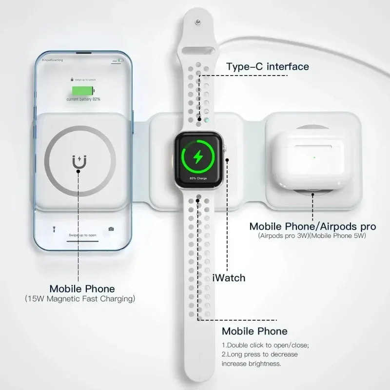 3 in 1 휴대용 마그네틱 무선 충전기 고속 충전 도 - Smartwatch Watches For Iphone 리뷰 및 가격