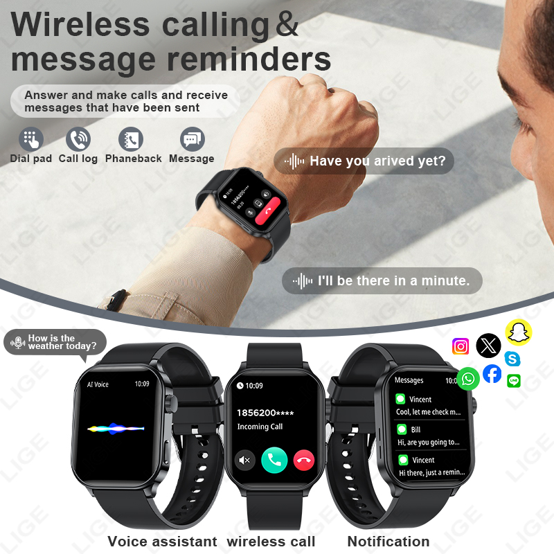 LIGE 오리지널 브랜드 스마트 시계 블루투스 통화 스 - Smartwatch Watches For Women Brands 리뷰 및 가격